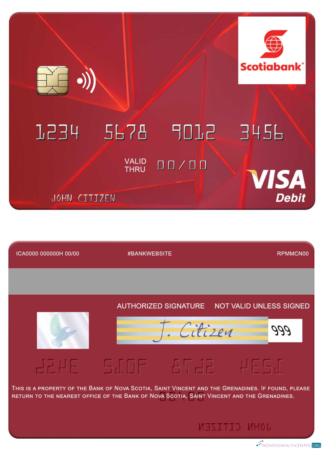 Download Saint Vincent and the Grenadines Bank of Nova Scotia visa debit card Photoshop template